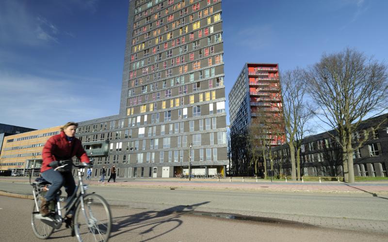 Fietsende student Fietsende student
