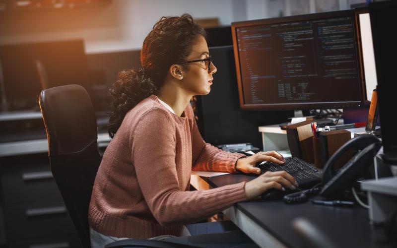 Vrouw achter computer Vrouw achter computer