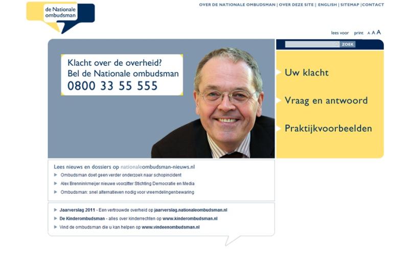 Screenshot van de homepage van www.nationaleombudsman.nl Screenshot van de homepage van www.nationaleombudsman.nl