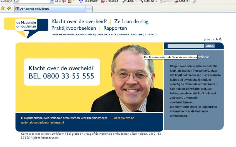 Screenshot van de loketsite van de Nationale ombudsman