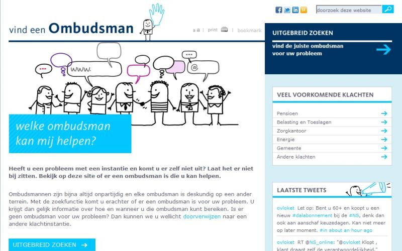 Screenshot van vindeenombudsman.nl