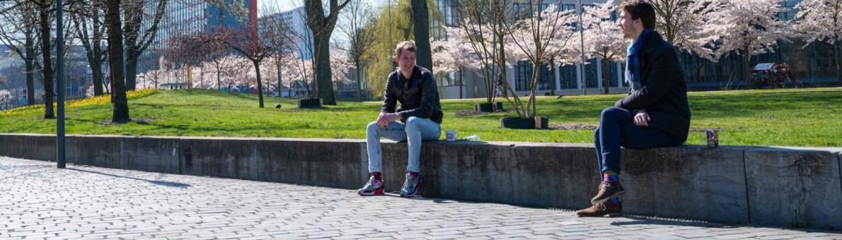 Two boys sitting in the park