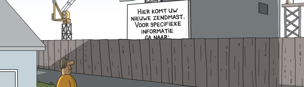 Cartoon van zendmast voor een woning