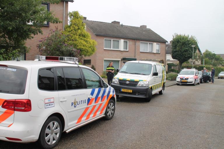 Politie met auto in woonwijk Politie met auto in woonwijk